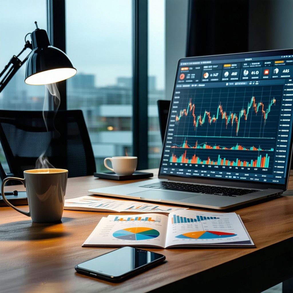 computer with stock images