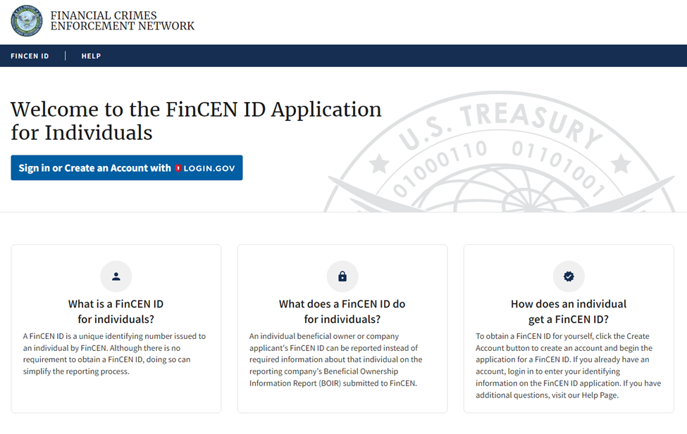 Image of the fincen ID website