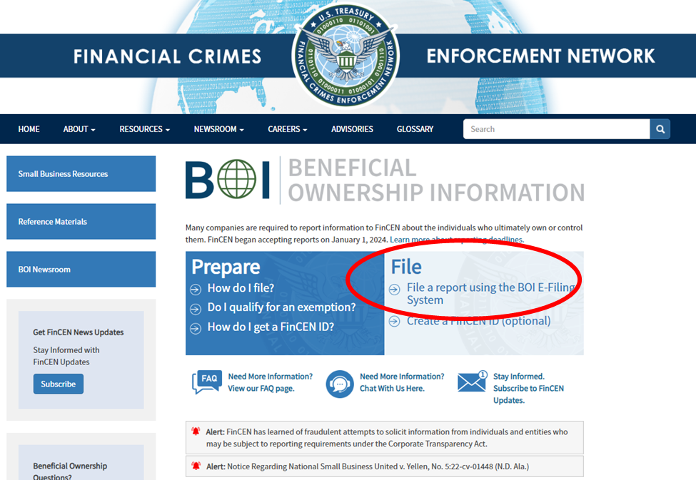 Picture of fincen website